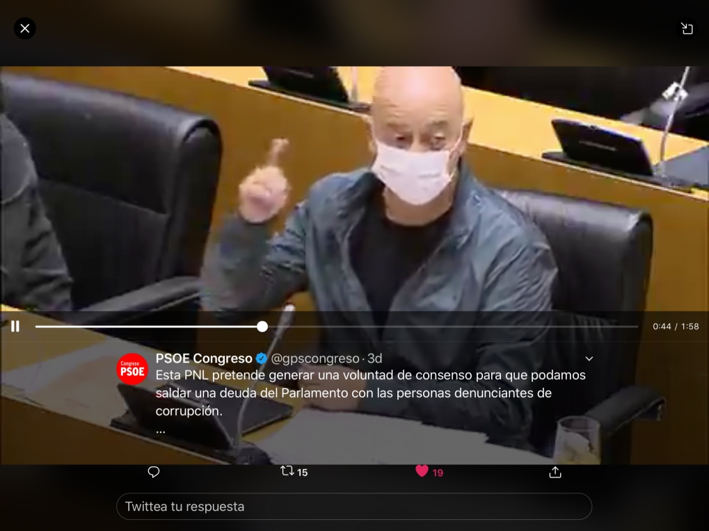 Intervenci&oacute;n en la Comisi&oacute;n Constitucional en defensa de una Ley para la Protecci&oacute;n de denunciantes y alertadores de casos de corrupci&oacute;n.