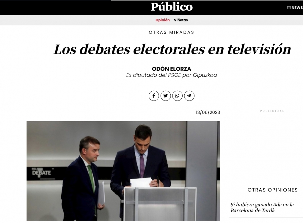 Los debates de la campa&ntilde;a electoral en televisi&oacute;n. Criterios.