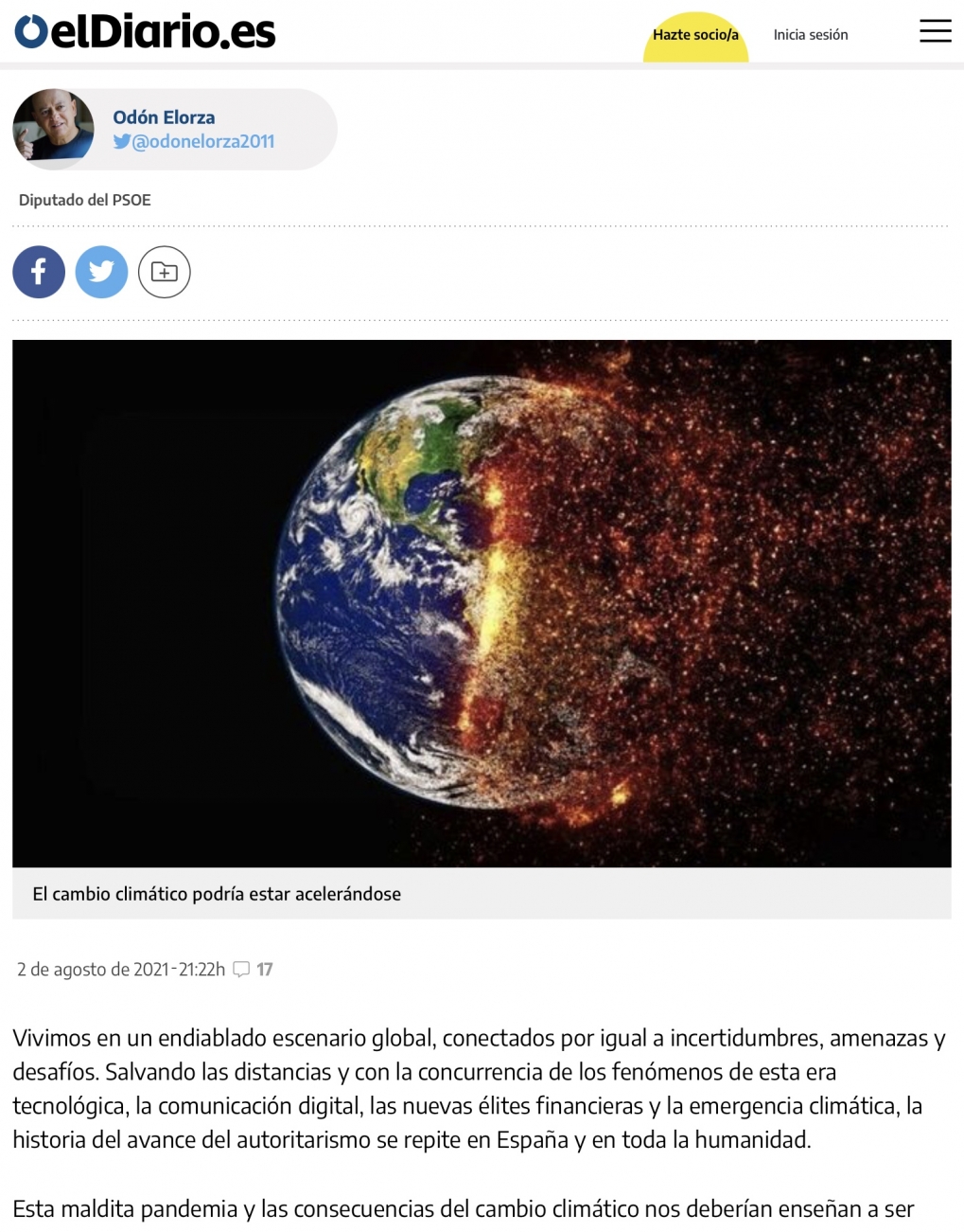 Entre los nuevos tiranos y la emergencia clim&aacute;tica. (Publicado en eldiario.es el 2 de agosto de 2021)