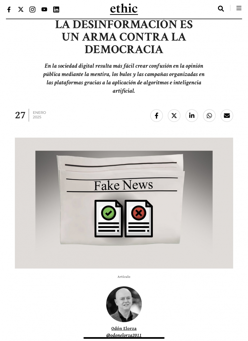La desinformaci&oacute;n es un arma contra la democracia.