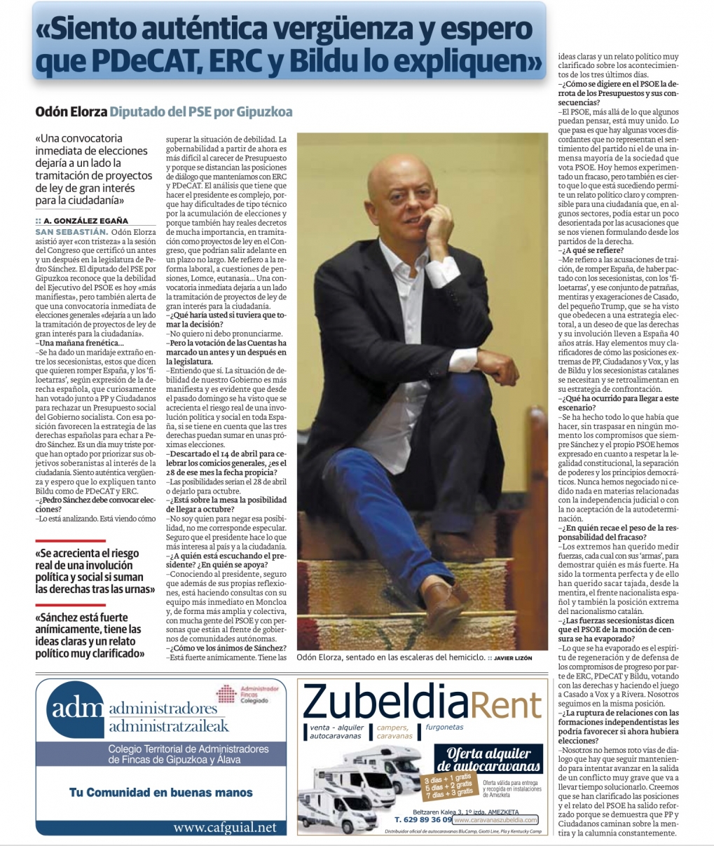 Entrevista en El Diario Vasco. ( 13 de febrero de 2019 )