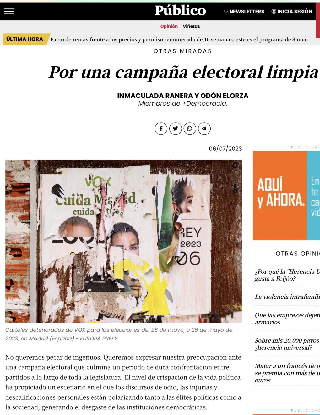 23J : Por una campa&ntilde;a electoral limpia.