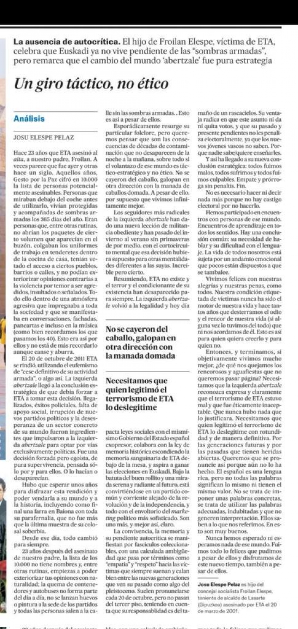 BILDU sigue sin reconocer que ETA fue un grupo terrorista.