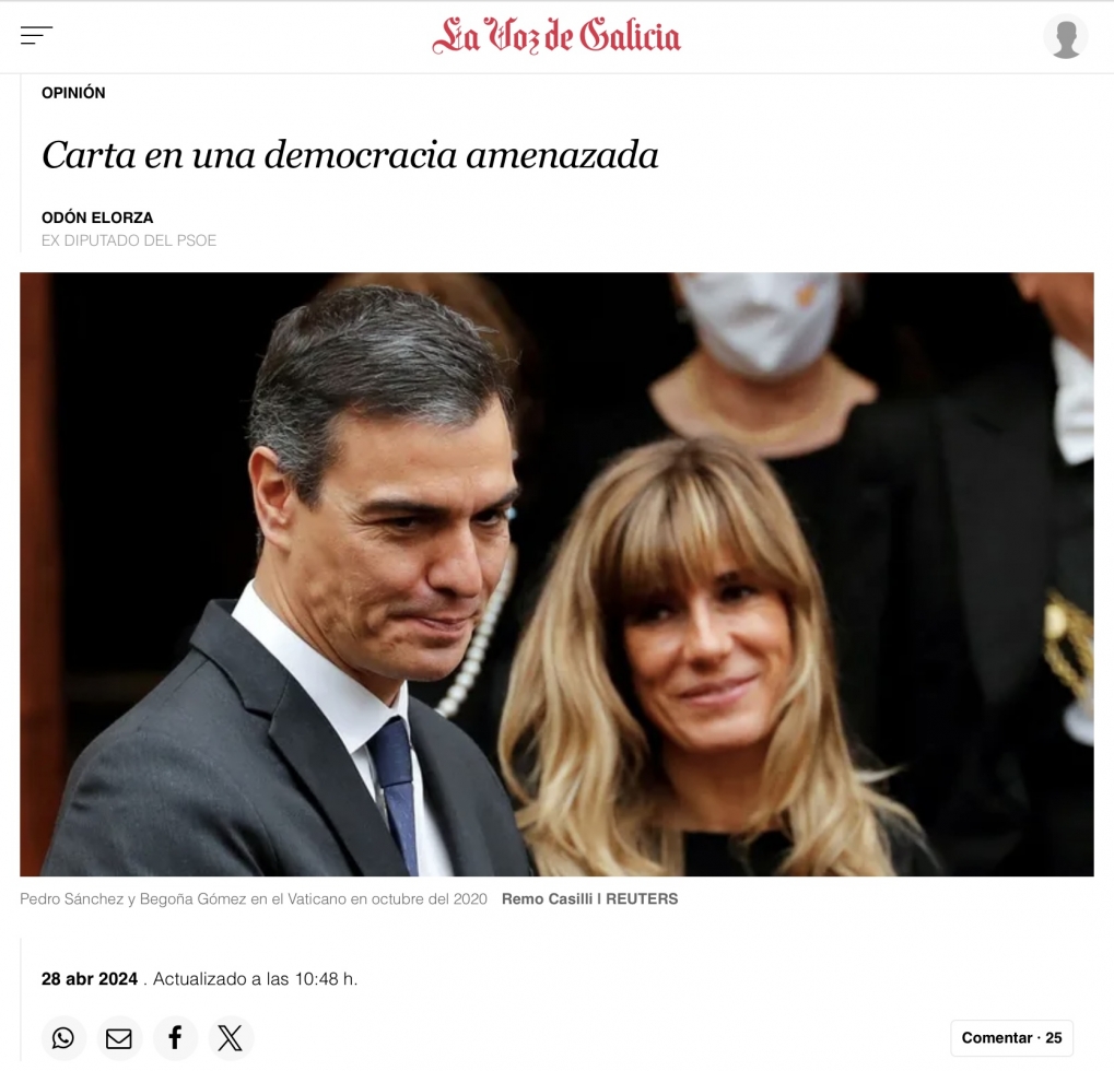 Carta de Pedro S&aacute;nchez en una democracia amenazada.