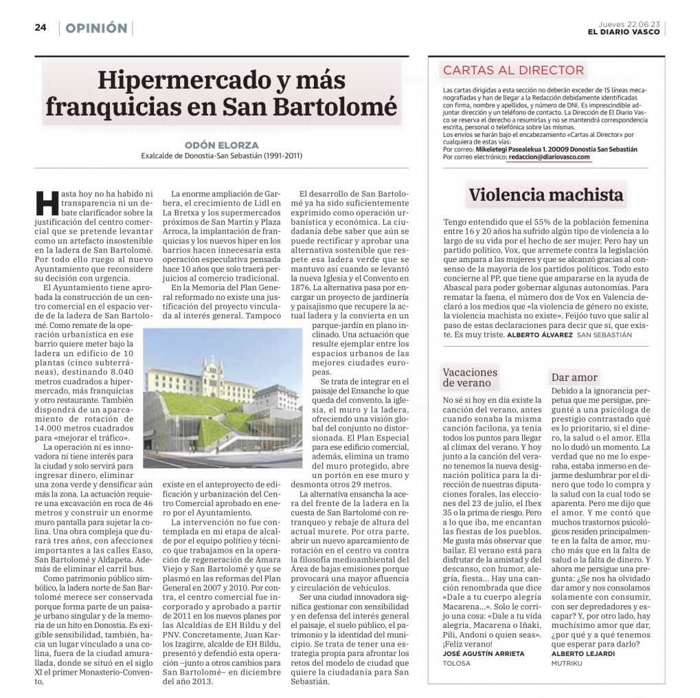 Hipermercado y m&aacute;s franquicias en la ladera verde de San Bartolom&eacute;. Una operaci&oacute;n insostenible.