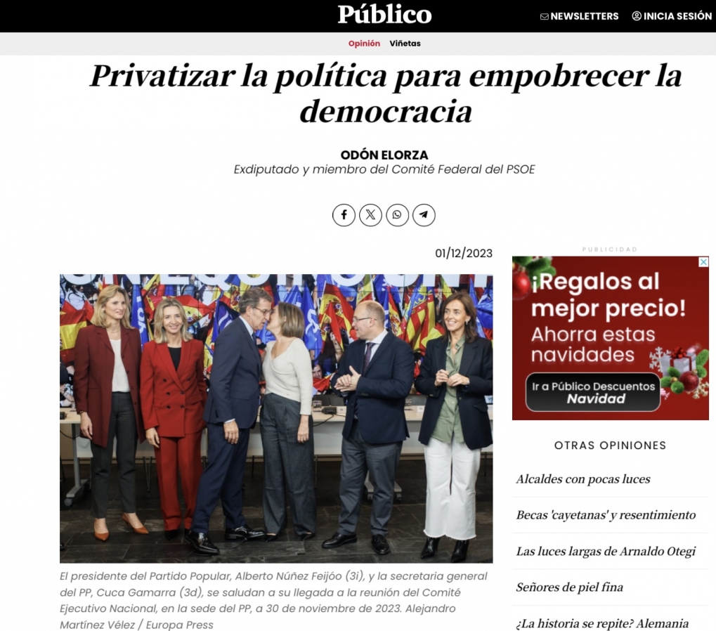 Privatizar la pol&iacute;tica para empobrecer la democracia.