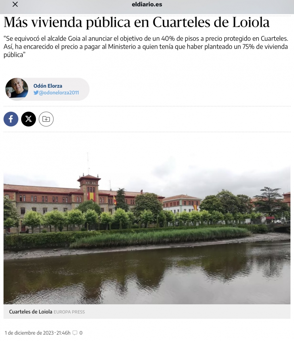 M&aacute;s vivienda p&uacute;blica en los Cuarteles de Loiola.