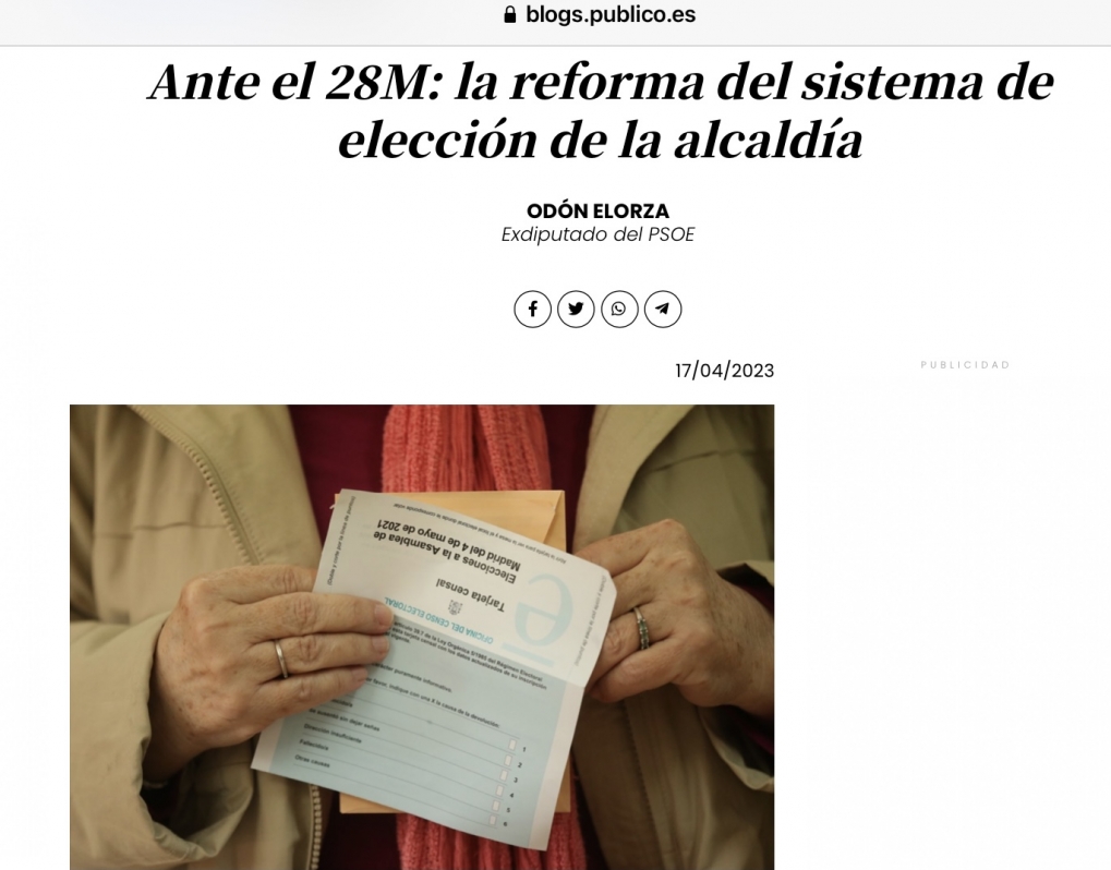 Ante el 28M: en defensa de la elecci&oacute;n directa de la Alcald&iacute;a.